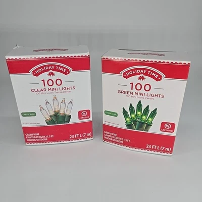 2 Holiday Time 100-Count Green & White Mini Christmas Lights - Green Wire 2-Pack - Image 1 of 4