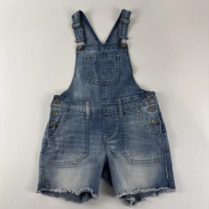 Hippie Girl SZ 7 Bib Shortalls Stone Overalls Wash Denim Cutoff Pockets Stretch - Picture 1 of 15