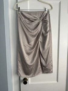 New With Tags Abercrombie & Fitch Beige Satin Midi Skirt w/ Slit Medium - Picture 1 of 6