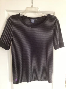 Ralph Lauren Sport Damen Schwarz & Weiß Pony Logo Kurzarm Top Gr. L - Bild 1 von 8