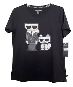Karl Lagerfeld T-Shirt Women's🎁❤️Black Color Logo Rhinestone Sz S OR Sz M NWT - Picture 1 of 8