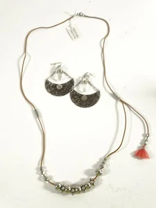 Pendientes Trapecio Anthropologie Mujer Cuentas Borla Plata Antigua - Imagen 1 de 4