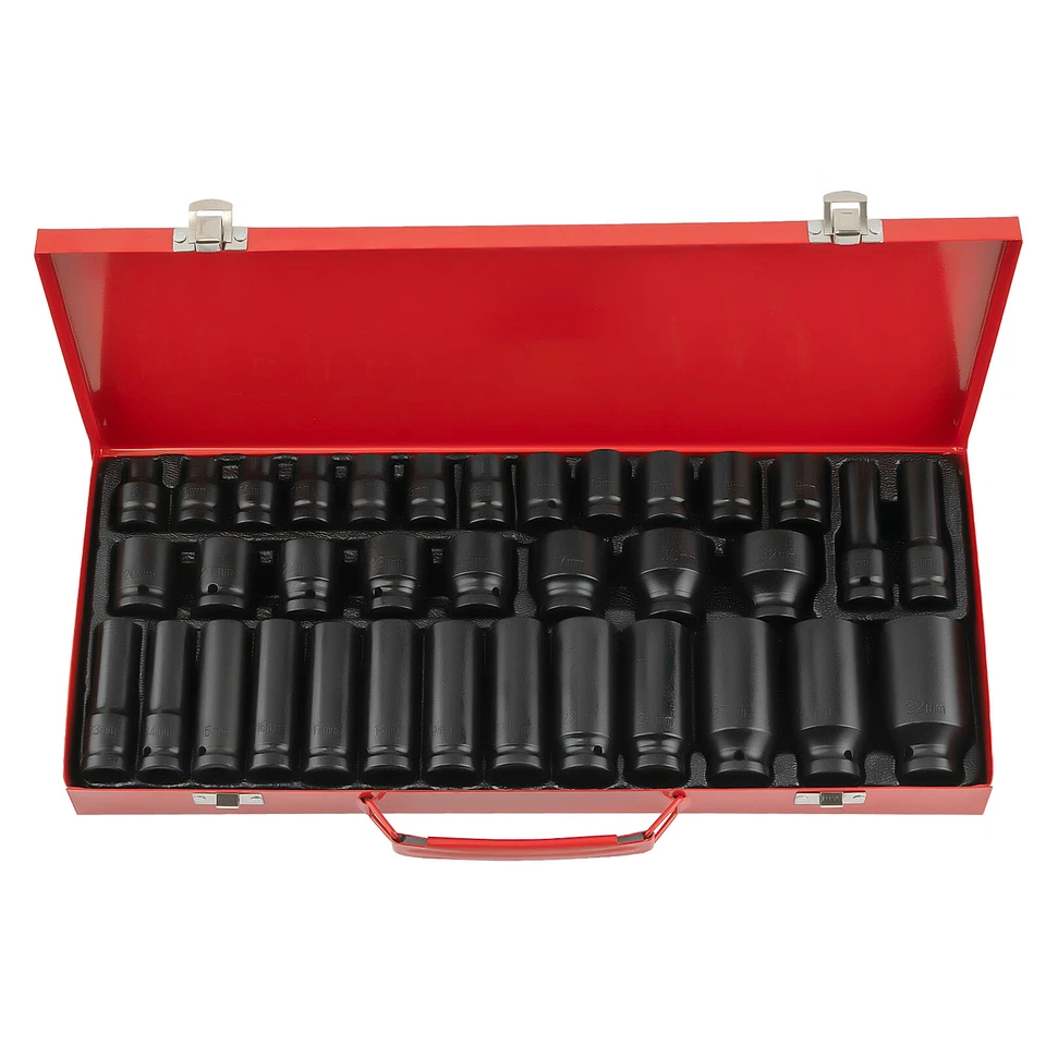 35PCS 1/2" Deep Impact Socket Set Drive 6 Point Metric Garage Tool  8 - 32mm - Image 1 of 4