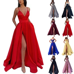 Women's Sexy Deep V-neck Dress High Split Cocktail Party Maxi Long Formal Dress - Picture 1 of 48