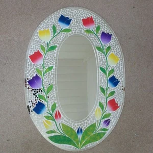 Hand Crafted Mosaic Mirror With Tulips Design 70 x 50 Cm Wide - Picture 1 of 3