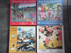 Lot of 4 SunsOut 500 pc. Quality Blue & Green Board Puzzles. Animals & Birds