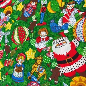 Tela de árbol de Navidad de colección 43" de ancho 58" de largo patio pieza años 80 vacaciones Santa muñeca estrella - Imagen 1 de 5