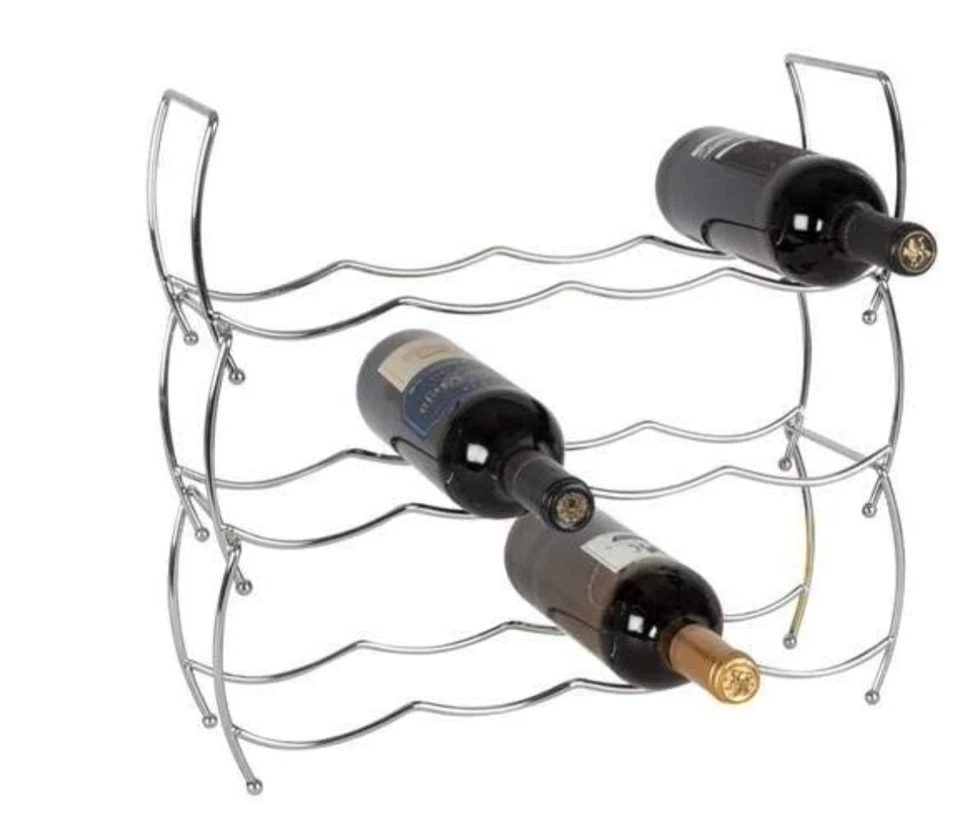 Cantinetta Porta Bottiglie Sovrapponibile Cromato Impilabile Acciaio Argento - Immagine 1 di 3