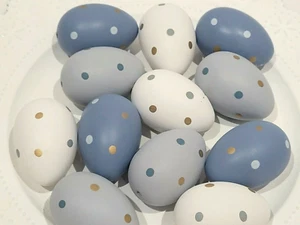 Easter Pastel Blue Polka Dot Eggs Bowl Vase filler Basket Decor set of 12 - Picture 1 of 4