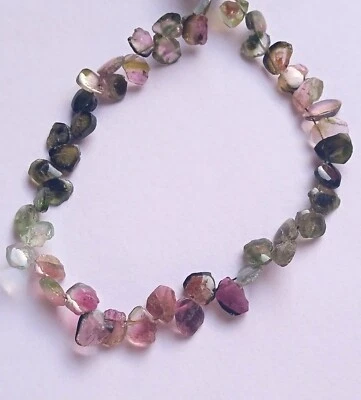 35 Ct Natural Smooth Watermelon Bi Color Tourmaline Slice 8 Inch Strand Necklace - Image 1 of 4