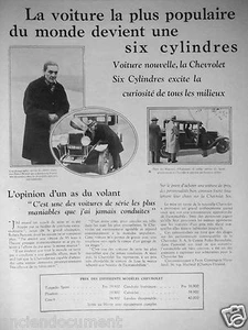 PUBLICITÉ 1929 VOITURE CHEVROLET SIX CYLINDRES EXITE LA CURIOSITÉ - Picture 1 of 1