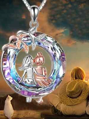 Collana donna figure dettaglio foglia pendente rotondo coppia colore argento - Immagine 1 di 4