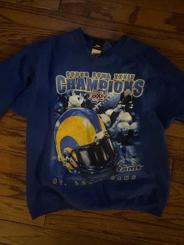 Vintage St Louis Rams Super Bowl Champions Crewneck Sweater Sz Medium XXIV VTG Cover