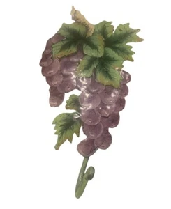 Painted Metal Wall Hook Purple Grapes With Leaves 9.5” L  x  5” W - Picture 1 of 3