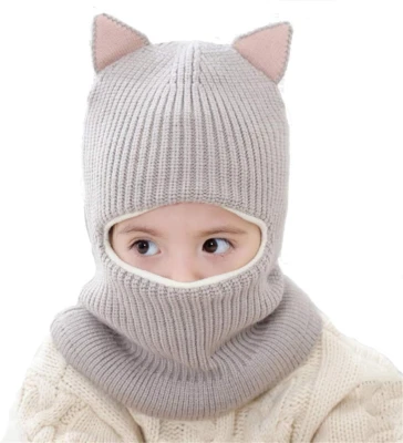 Oreja de gato Bebé Niñas Niños Invierno Sombrero Niño Tejido Capucha Bufanda Gorros con Fleec Foto 1 de 4