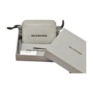 Balenciaga Card Case Silver 593812 Made in Italy Lame and Leather w Box Storage - Picture 1 of 12