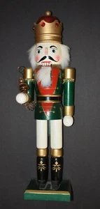 VINTAGE NUTCRACKER WOODEN FIGURE Red/Green Coat and Lantern (19 in tall) Pre-Own - Picture 1 of 4