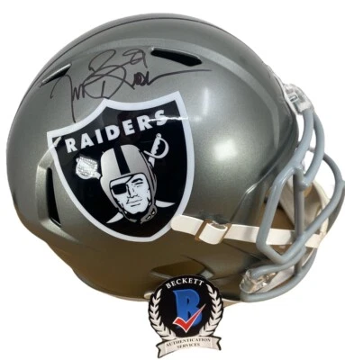 TIM BROWN SIGNED AUTOGRAPH OAKLAND RAIDERS FLASH FULL SIZE HELMET BECKETT COA - Image 1 of 4
