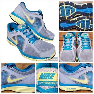 NIKE Dual Fusion Run Athletic Running Shoes Womens size 8 Gray Tide Pool Yellow - Picture 1 of 10