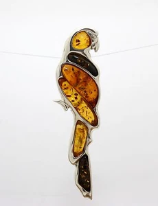 BALTIC AMBER  PARROT PIN  .925 Sterling Silver  FREE FAST SHIPPING!  - Picture 1 of 5