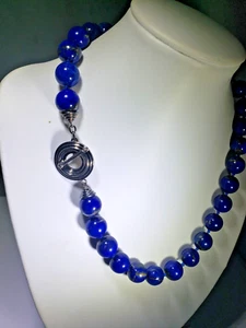 18" Stunning Lapis Lazuli Necklace Sterling Silver Clasp - Picture 1 of 8