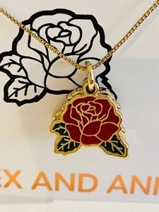 Alex and Ani Rose Charm vergoldet, rot, verstellbar Anhänger Halskette 18", Geschenk - Bild 1 von 13