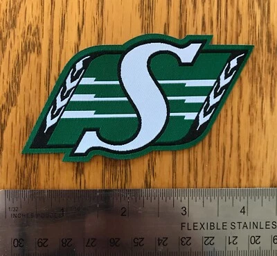 Saskatchewan Roughriders Shield Logo green keyline woven label patch Crest CFL - Image 1 of 2