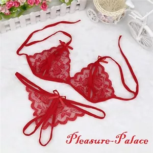 ¡VENTA CERRADA!!! Sexy bragas rojas sin entrepierna de 2 piezas para damas ~ sujetador de pezón abierto - Imagen 1 de 1