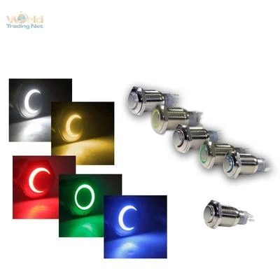 WORLD-TRADING-NET Druckschalter Metall, max. 230V/3A, Schalter mit LED Beleuchtung-Ring Licht