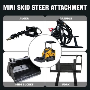 Attachment for Mini Skid Steer: 4-in-1 bucket, Pallet Fork, Grapple,Rotary drill - Picture 1 of 25