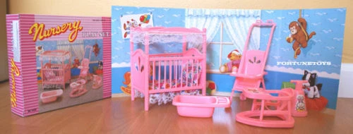 GLORIA CASA DE MUÑECAS MUEBLES HABITACIÓN INFANTIL CUNA con Sábana Santa Cochecito JUEGO Foto 1 de 1