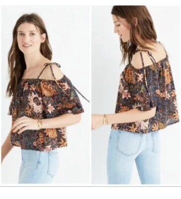 Madewell Cold-Shoulder Top Floral Womens Sea Floral Flutter 100% Silk Size S - Image 1 of 4