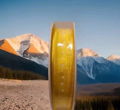 Yellow W/sheer Stripe & White Dot Acetate ribbon 5/8" By 25M/82FT made in France - Image 1 of 4