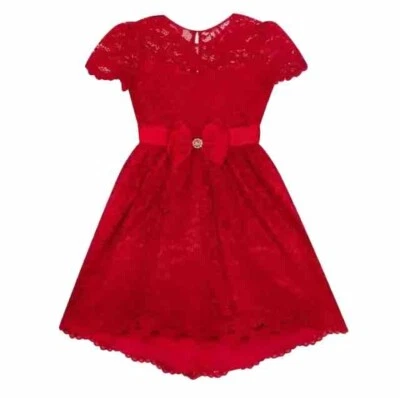 RARE EDITIONS Girls Glitter Lace with Satin Jeweled Bow Dress Red NWT $84 - Image 1 of 4