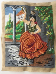 Vtg Goblen Art Sewn Tapestry Fairy Goddess 13x17" Fiber Art Thread Painting OOAK - Picture 1 of 4