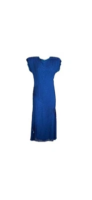 Vtg Royal Blue Dress Size 4 Beaded Sequin Keyhole Godet  Gatsby Y2K Formal Silk - Image 1 of 4