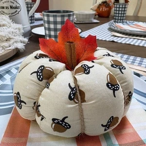 Stuffed Fabric Pumpkin Fall Farmhouse Thanksgiving Decor - Picture 1 of 3