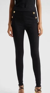 Balmain Pantaloni Leggings Donna Nero 6 Bottoni Maglia Alta Cropped Taglia Larg - Foto 1 di 7