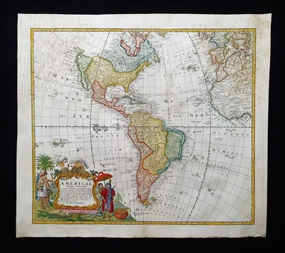 1730 HOMANN raro BIG-FOLIO mapa América del Norte y del Sur, Estados Unidos, México, EE. UU. Foto 1 de 4