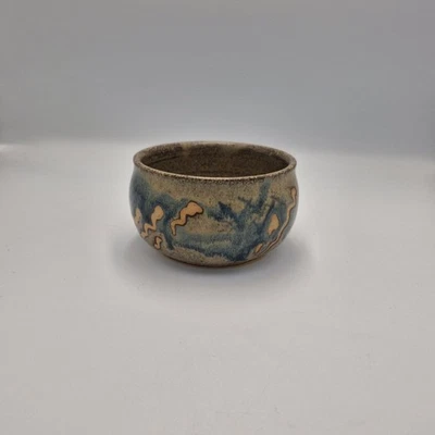 Studio Pottery Blue Abstract Glaze Pot Wavy Design  - Image 1 of 4