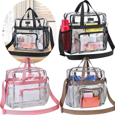Clear PVC Tote Bag Women Large Transparent Handbag Zip Purse Stadium Security - Image 1 of 4