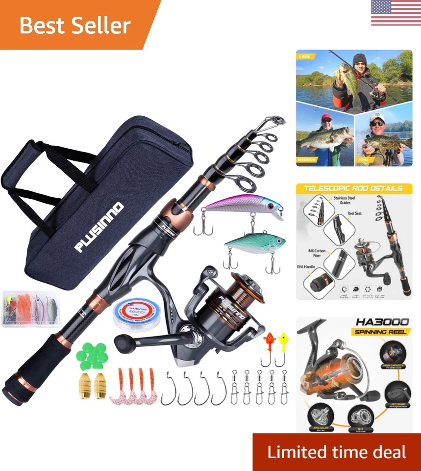 Lightweight 2.1m Telescopic Fishing Rod with Spinning Reel - Complete Gear Set - Image 1 of 4