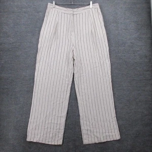 Rachel Zoe Pants Womens XL Linen Striped Wide Leg Trouser High Rise Ivory Pleat - Picture 1 of 11