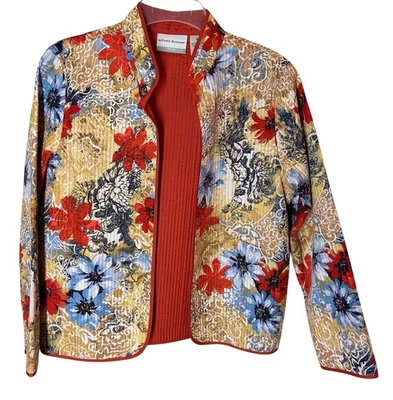 Alfred Dunner Quilted Jacket 8P 8 M Cream Blue White Orange Red Black Floral - Image 1 of 4