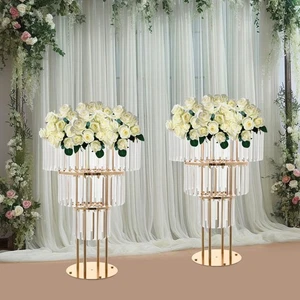 2Pcs 3 Tier Crystal Flower Stand With Pendants Party Wedding Event Desktop Decor - Picture 1 of 14