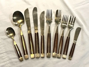Vintage Jean-Claude Brass and Teak Wood Rosewood Flatware Your Choice MCM - Picture 1 of 42