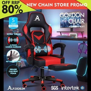 ALFORDSON Gaming Chair Office Seat Racing Lumbar Massage Footrest Executive Red - Picture 1 of 12