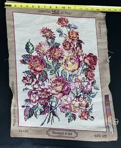 Vintage SEF de Paris Lona Punta Aguja Completa Floral Hecho en Francia 45x60 cm - Imagen 1 de 5