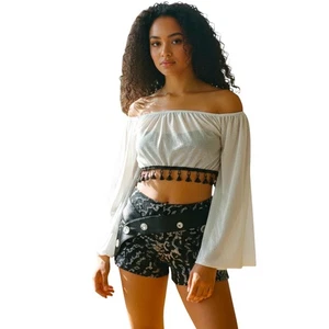 Lot of 6 Gianni Adult L Dance Costume White Over Sized Top & Shorts w/Bra & Belt - Picture 1 of 7