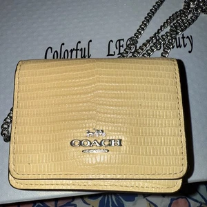 Coach lizard embossed Leather Mini Cardholder Chain Crossbody Purse Yellow - Picture 1 of 6